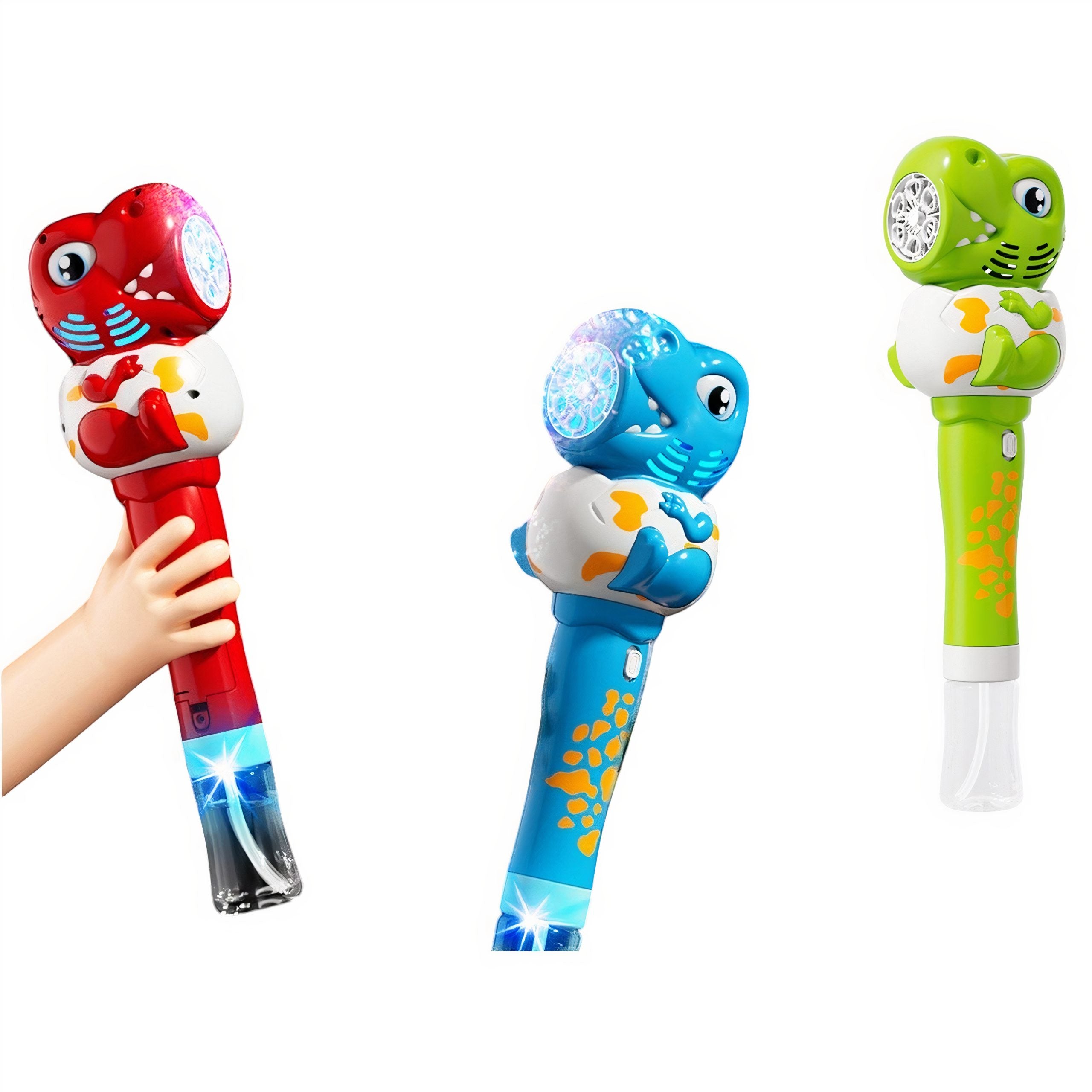 Pistol Automat cu LED 32cm cu Baloane de Sapun, din Plastic Model Dinozaur Diferite Culori Engros