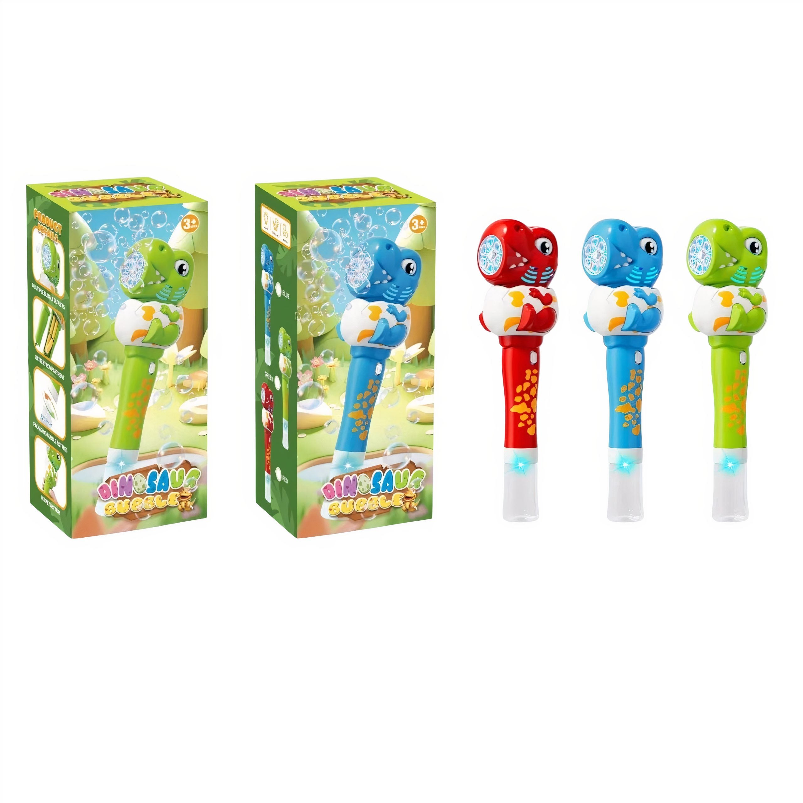 Pistol Automat cu LED 32cm cu Baloane de Sapun, din Plastic Model Dinozaur Diferite Culori Engros