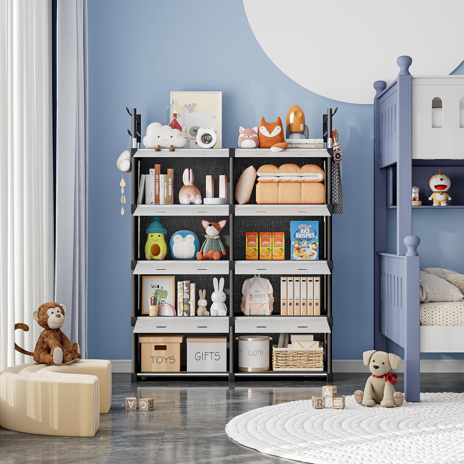 Dulap Organizator Modular 123x84x32cm, cu 8 Compartimente și Uși Rabatabile, Cadru Metalic Engros