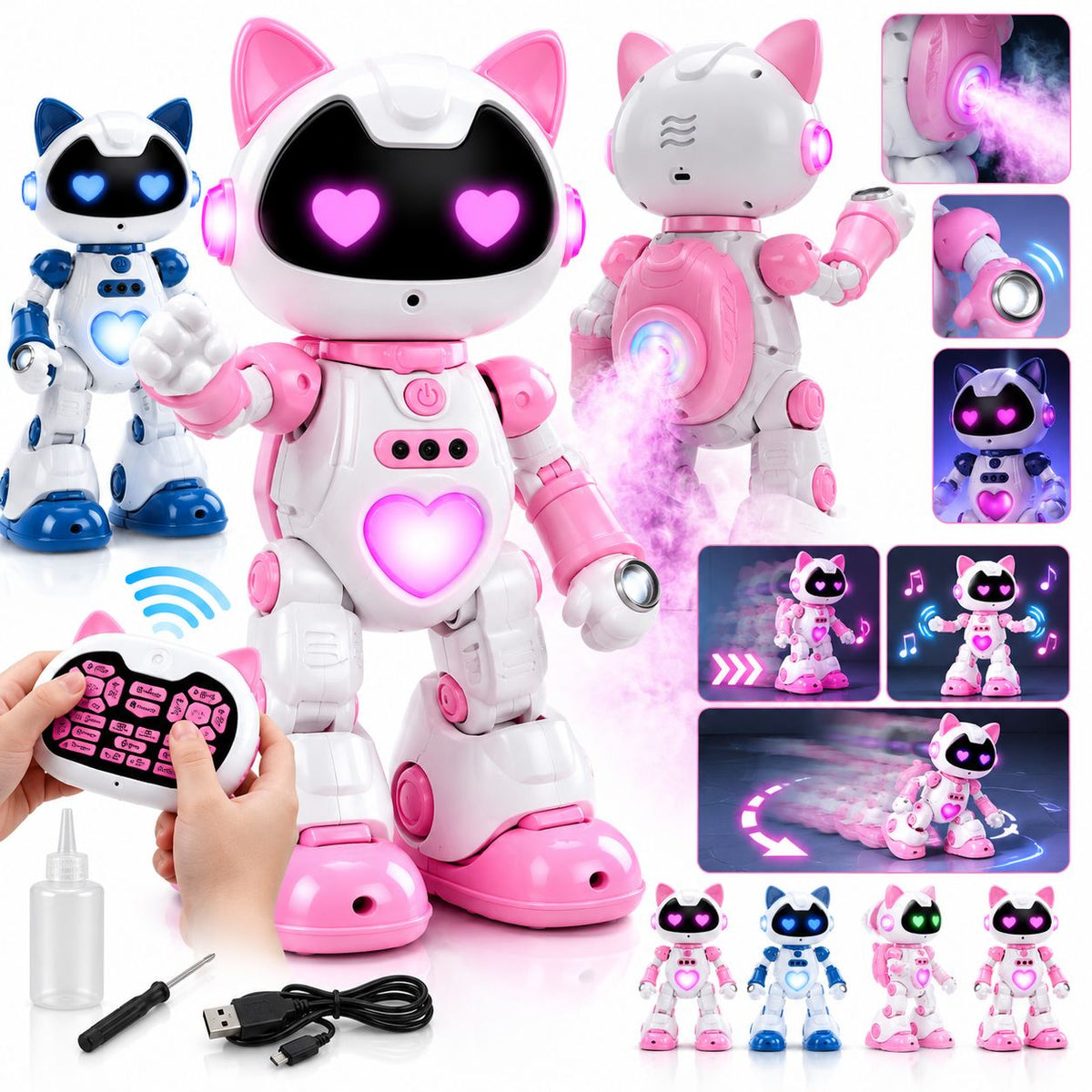 Robot Interactiv 35cm, cu Telecomanda, Control prin Gesturi, Pulverizare, Lumini LED, Muzica si Miscare, Diferite Culori Engros