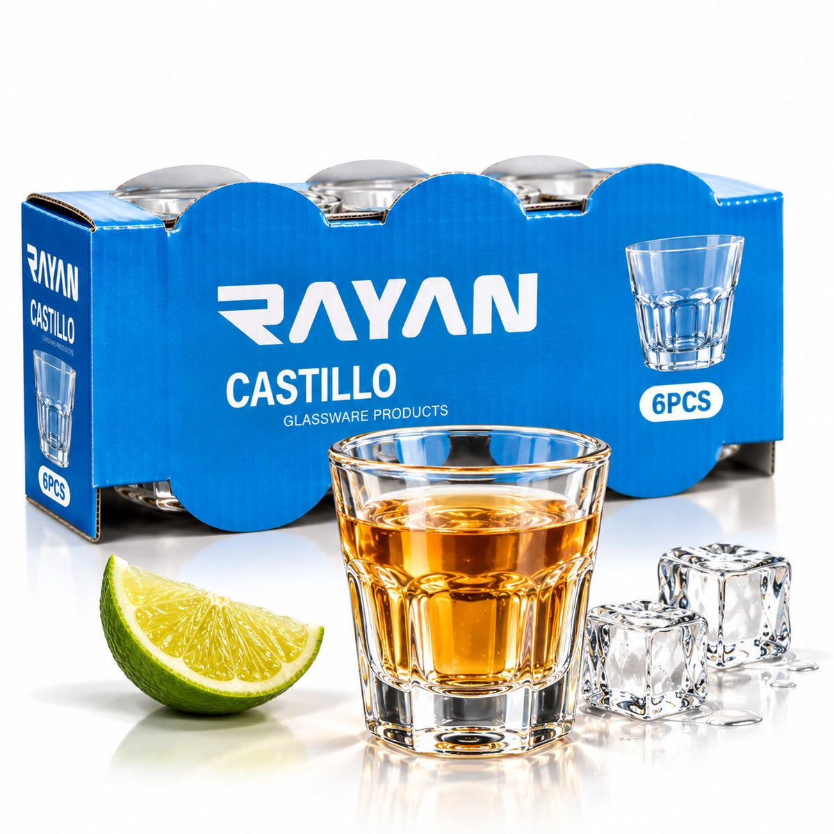 Pahar din Sticla 40ml, 6/Set, Model Castila Mic, 5.5x5cm, cu Baza Groasa Engros