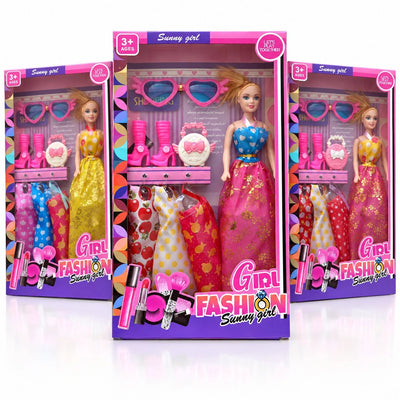 Papusa din Plastic 26cm, cu 3 Rochite de Schimb si Accesorii, Diferite Modele Engros