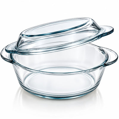 Vas Termorezistent Yena Mijotex 2L, Rotund, cu Capac 22x10cm, din Sticla Transparenta Engros
