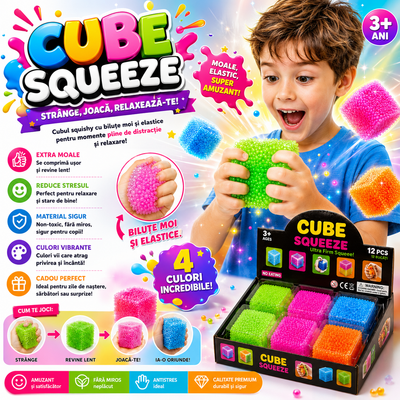 Cub Antistres, Nice Cube 5x5cm, Jucărie Senzorială Squishy din Gel Elastic, cu Textură Crystal Stretch & Squeeze Engros