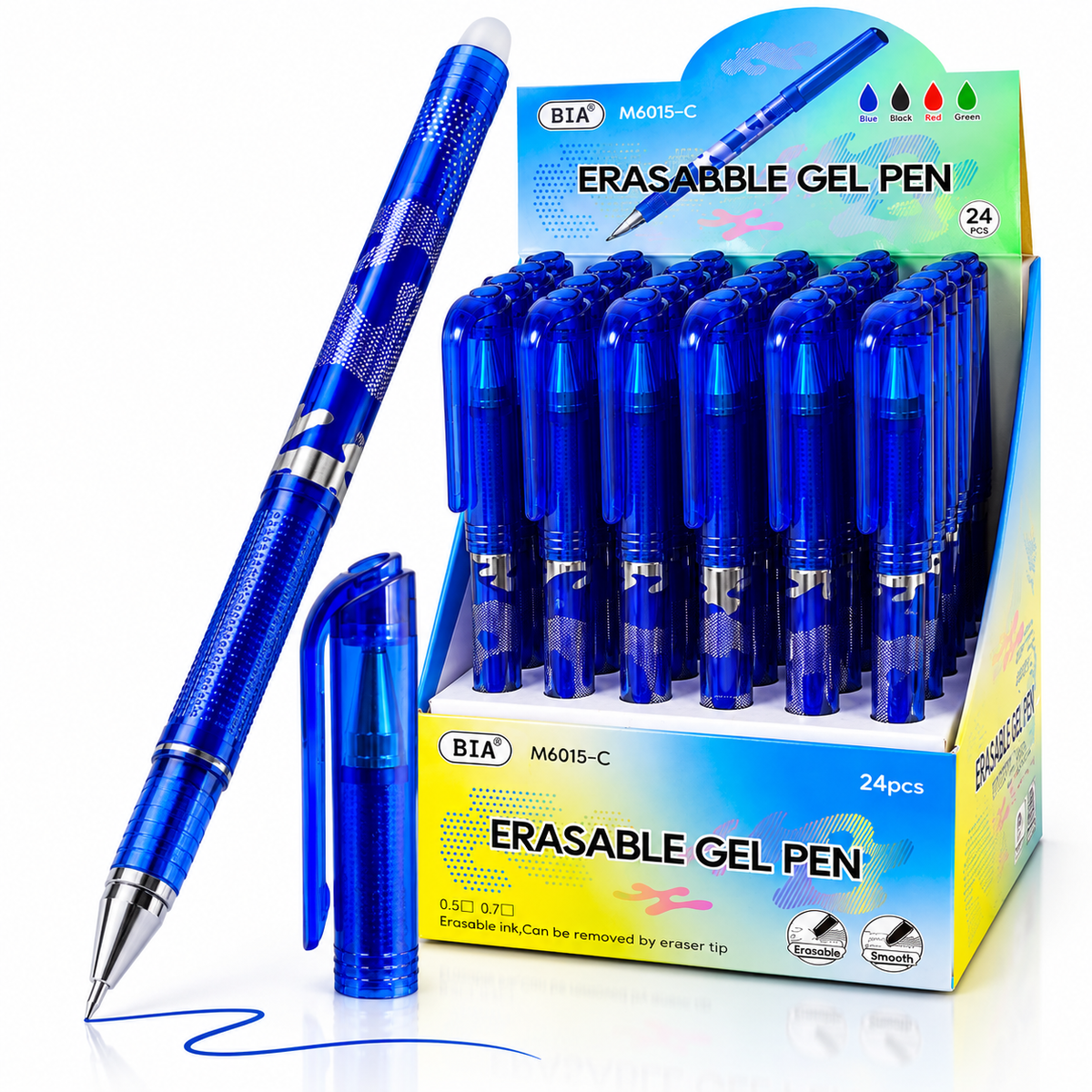 Pix cu Gel Stergibil BIA 24/Set, cu Radiera, Albastru, Engros