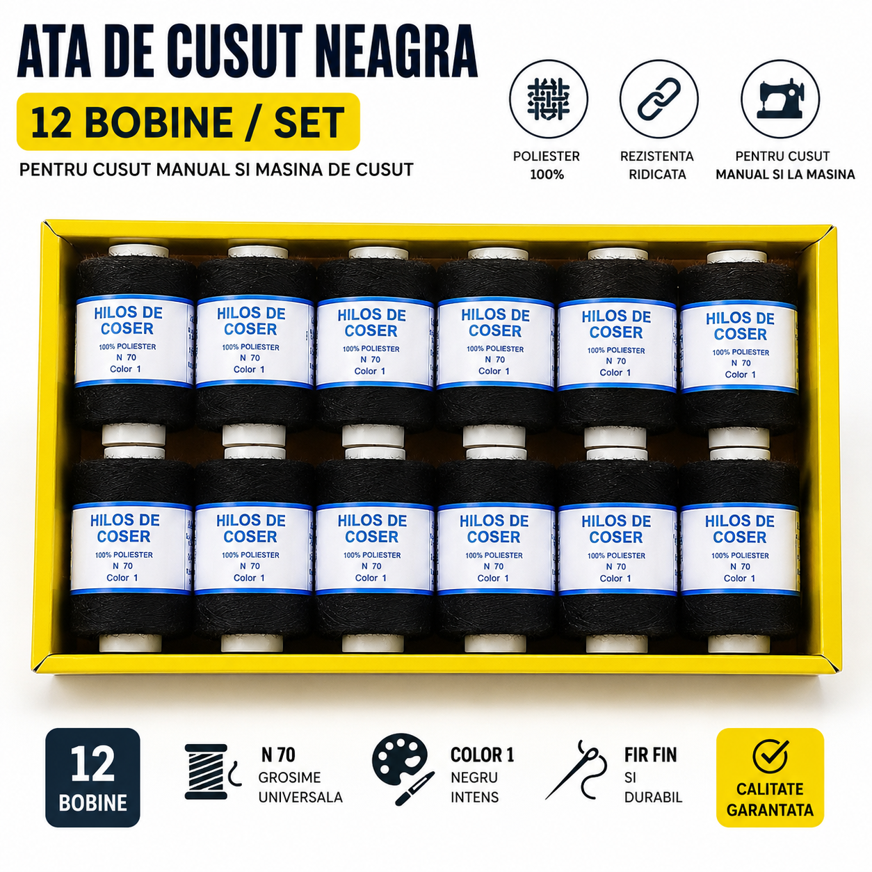 Ață de Cusut 12/Set, Neagra Engros