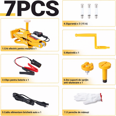 Cric Electric Auto 3T, 40x15.5cm Ridicare 12-42cm, Elevator tip Foarfecă pentru Schimbarea Anvelopelor cu Telecomandă, Set Complet cu Accesorii, Portabil în Cutie Engros