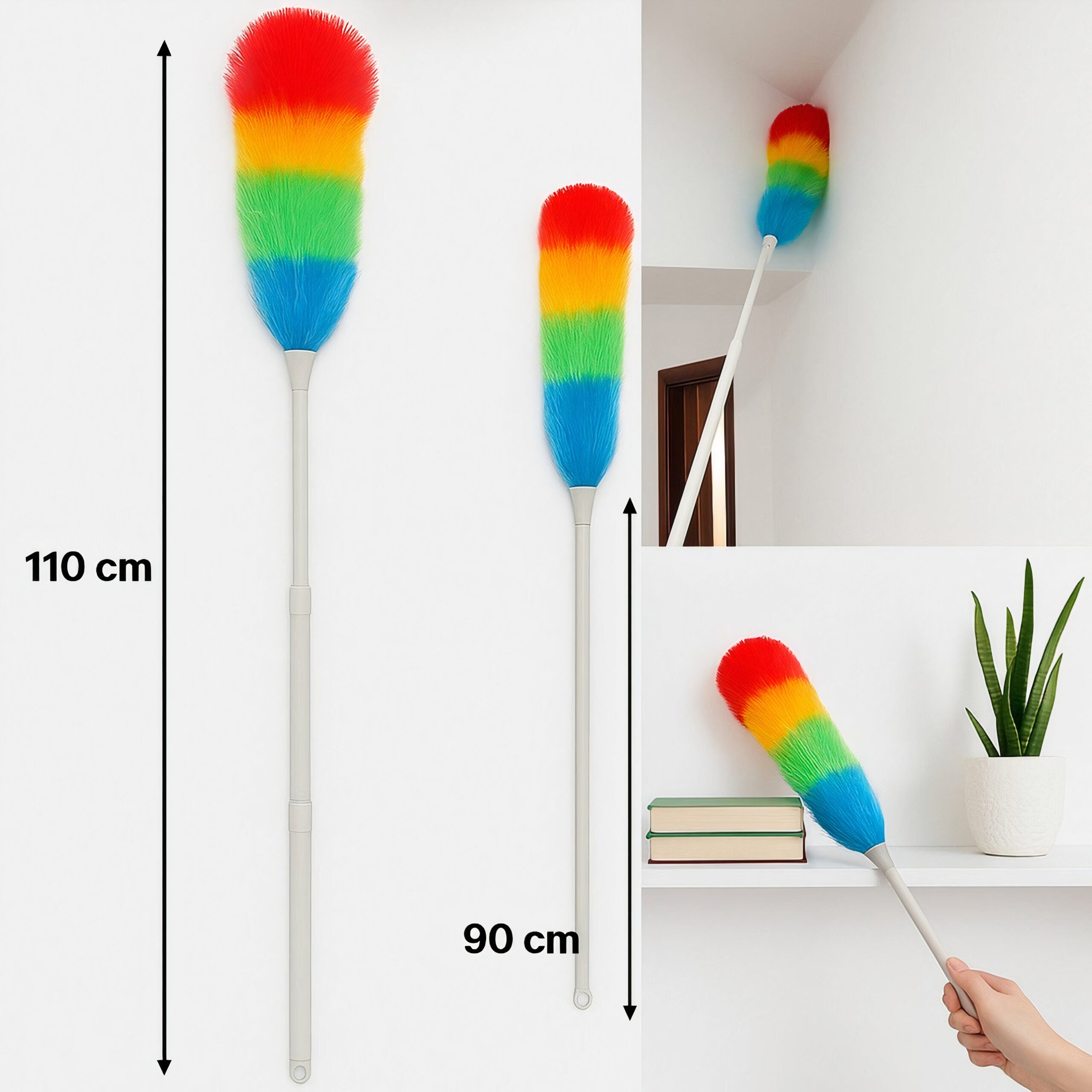 Pămătuf Telescopic Multicolor 110cm, cu Mâner Extensibil pentru Șters Praful Engros