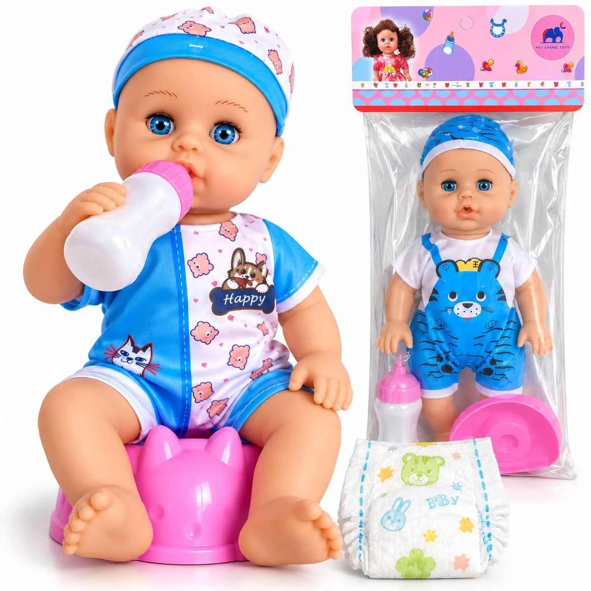 Papusa Bebe 34cm cu Sunete, Olita, Biberon si Scutec, Diferite Modele Engros