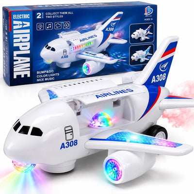 Avion de Jucarie Interactiv A308, 26cm, cu Lumini LED, Muzica, Pulverizare Aburi, Usa Cabina cu Deschidere si Miscare Automata 360° Engros