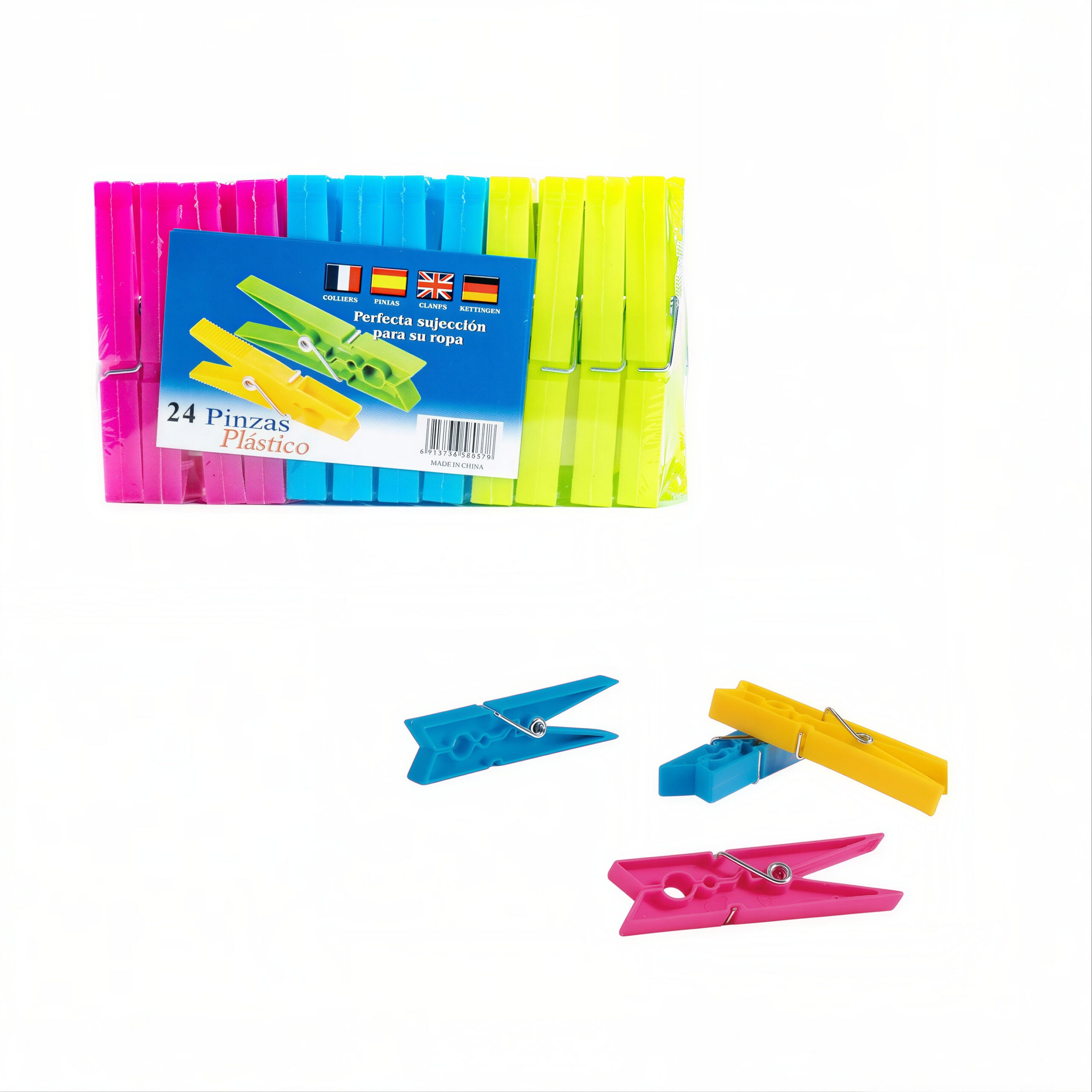 Carlige pentru Rufe 24/set din Plastic, 9cm Diferite Culori Engros