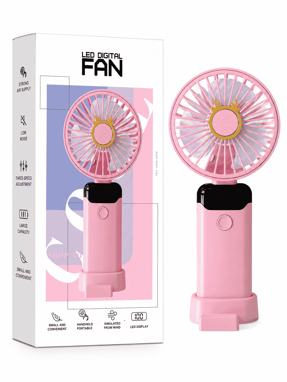 Ventilator Portabil cu Suport Telefon 19x9cm, USB, 3 Viteze, din Plastic, Diferite Culori Engros