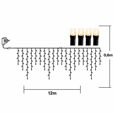 Instalație de Crăciun Tip Franjuri 12m, 200 LED-uri, Lumină Multicolora, Fir Negru, Jocuri de Lumini și Flash Alb, Mufă Interconectabilă Engros