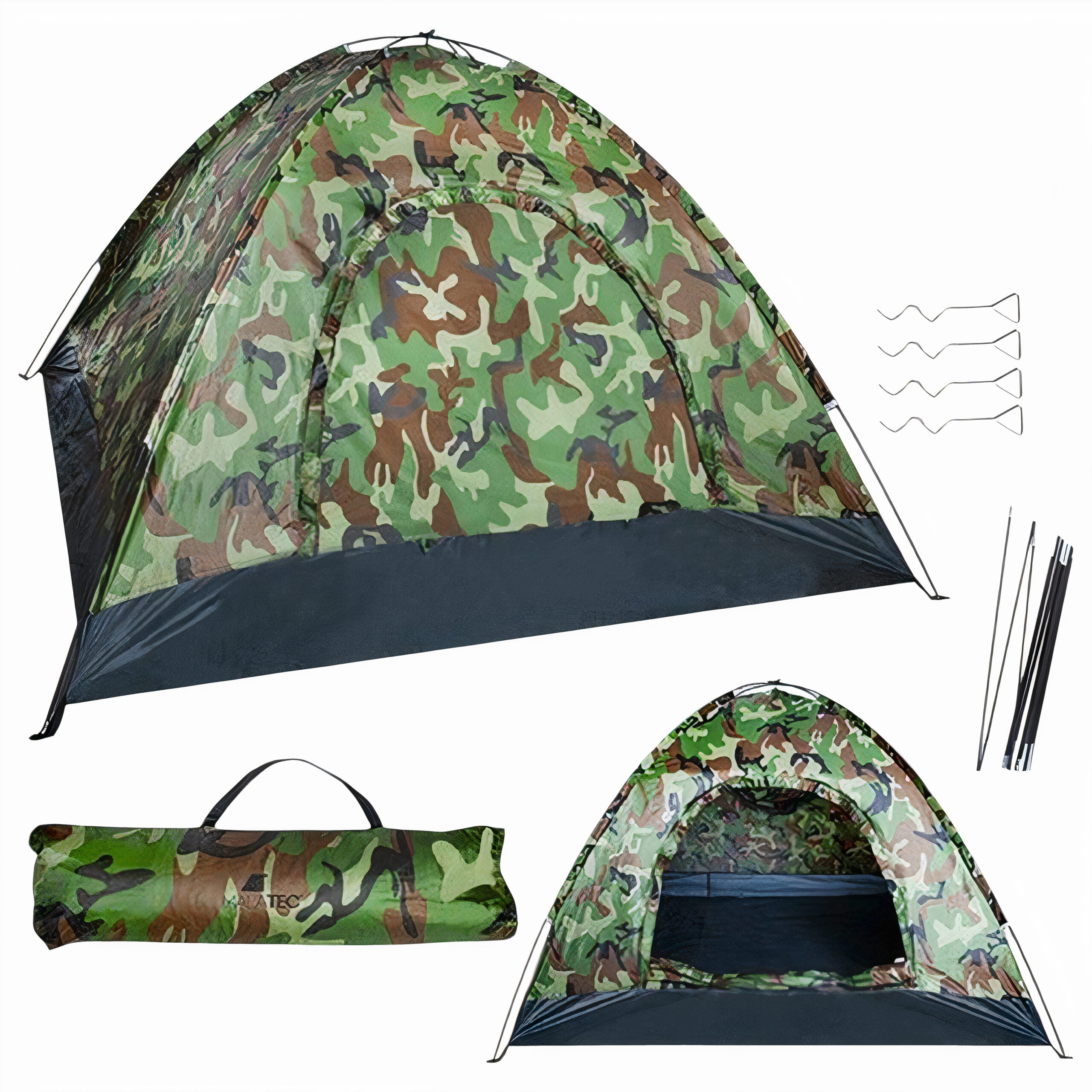 Cort Camping 2x2x1.3m cu Plasa de Tantari cu Fermoar, Impermeabil Camuflaj Engros