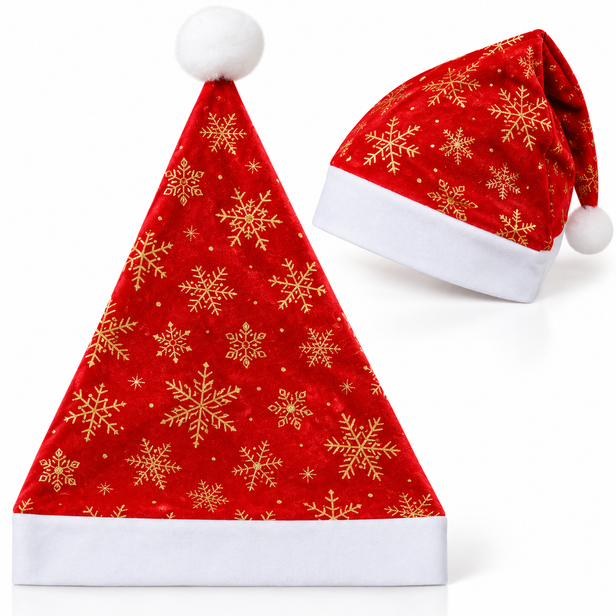 Caciula de Mos Craciun 12/set, Model cu Fulgi 38x28cm Bordură Albă din Blăniță Engros