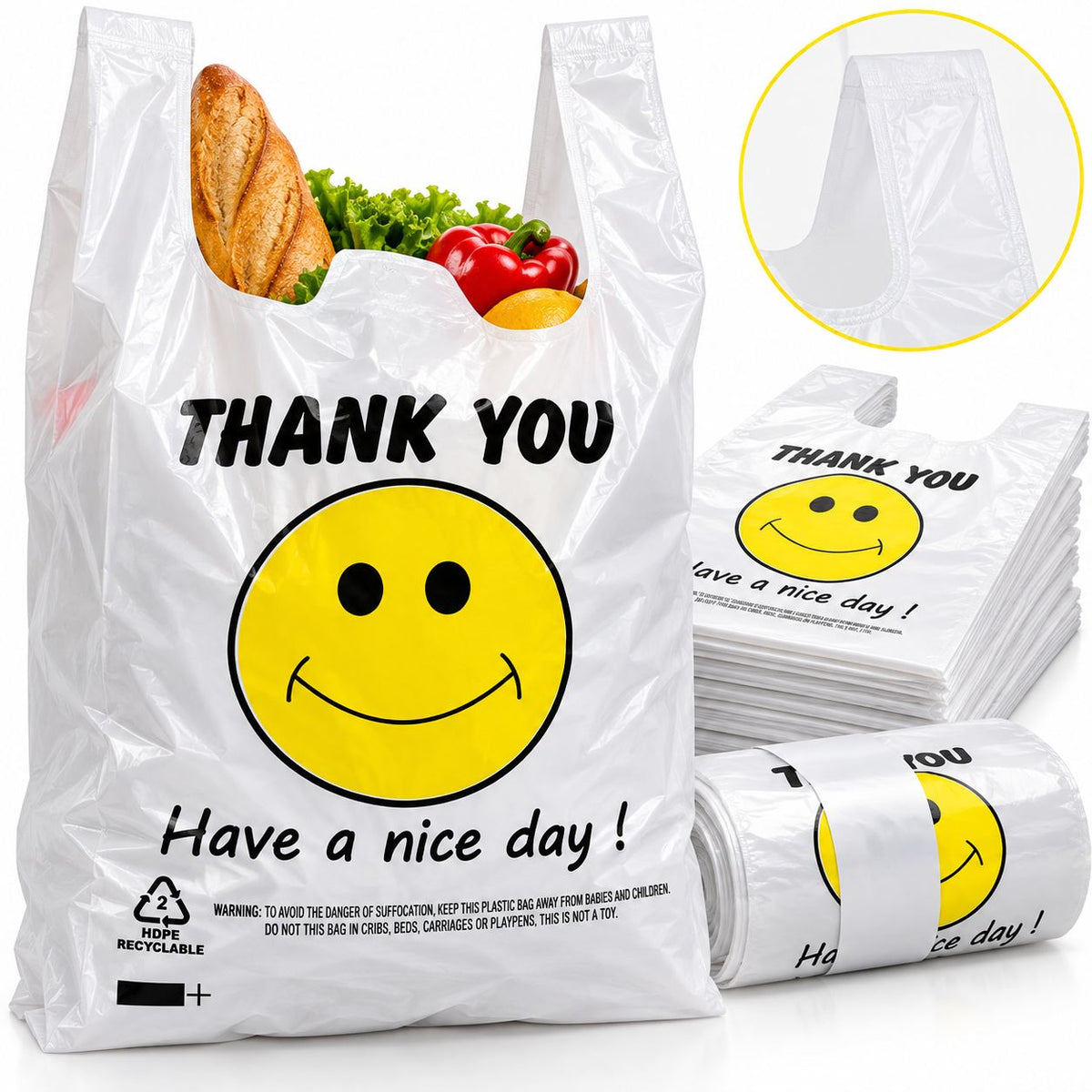 Pungi Tip Maieu 39×24cm, 50/Set, cu Model Smiley, din Plastic Engros