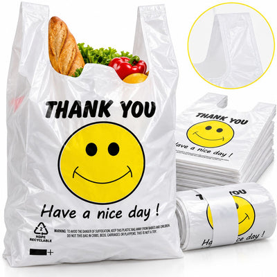 Pungi Tip Maieu 39×24cm, 50/Set, cu Model Smiley, din Plastic Engros