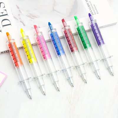 Pix 2 în 1 cu Marker Fluorescent 36/set, Pix cu Bilă, Model Seringă 14cm, Diferite Culori Engros