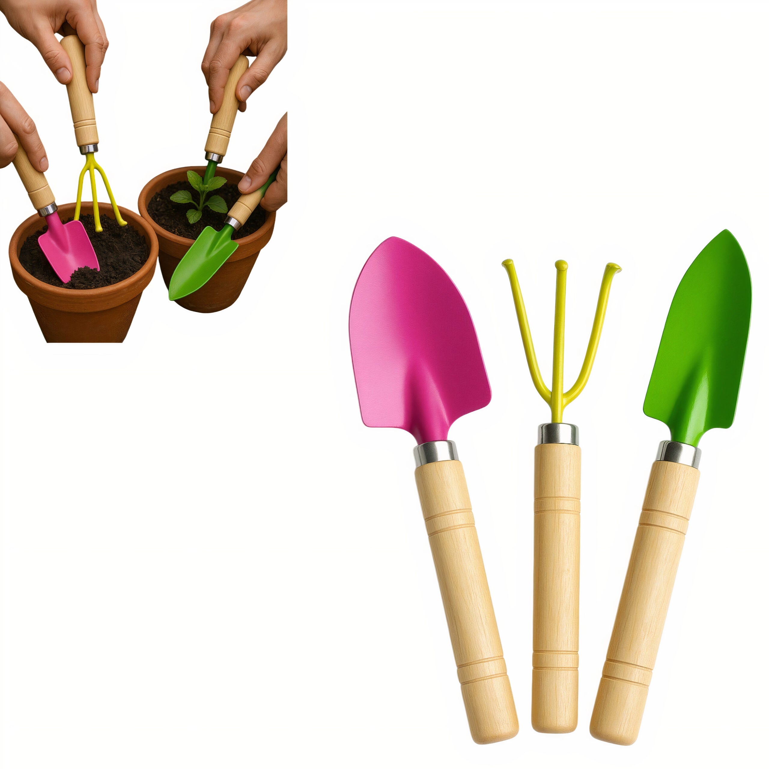 Unelte de Grădinărit 3/set, cu Maner din Lemn 17cm Diferite Modele Engros
