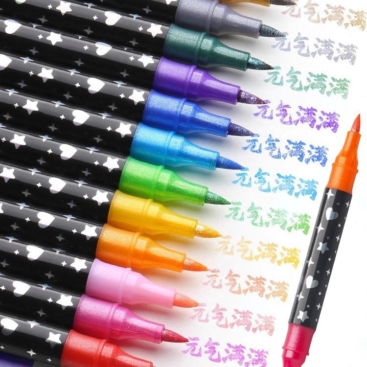Markere Glitter 48/set, Două Vârfuri în Culori Diferite, 96 Culori Sclipitoare, Fin, în Cutie de Depozitare Engros