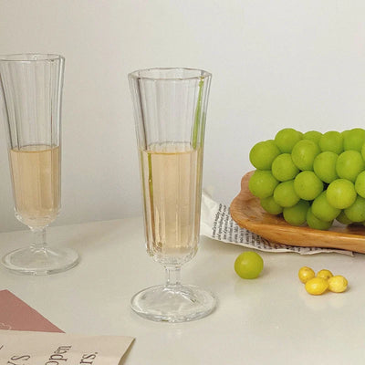 Pahar cu Picior 16cm, din Sticlă 6/set, Model Striat, Transparent Engros