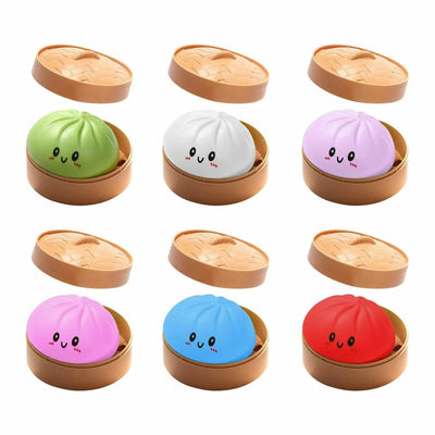 Jucarie Squishy Dumpling 12/set, în Cutie Plastic 10cm, Antistres, Slow Rising, Elastică și Moale, Diferite Culori Engros