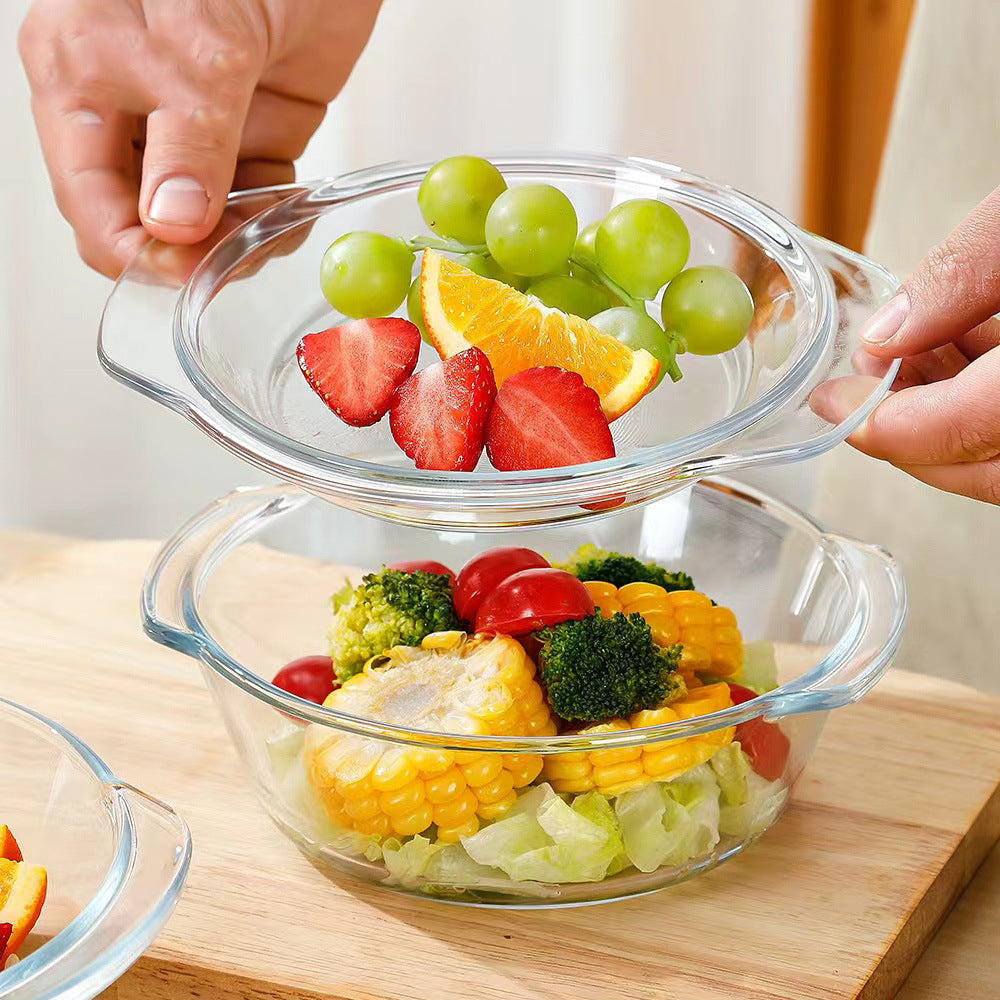 Vas Rotund 18x8.5cm cu Capac, din Sticlă Termorezistentă 1L, pentru Cuptor și Gătit, Model Transparent Engros