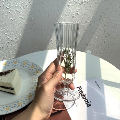 Pahar cu Picior 16cm, din Sticlă 6/set, Model Striat, Transparent Engros
