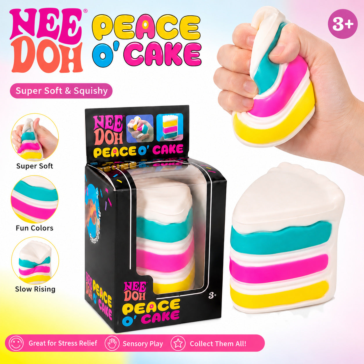 Jucărie Squishy Felie de Tort, 7.5×5×4.5cm Antistres, Super Moale și Elastică, Model Peace O' Cake, Diferite Culori Engros