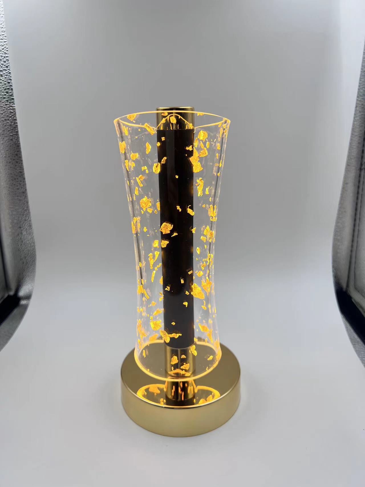 Lampă LED Decorativă 23x14cm, Model Cristal cu Fulgi Aurii, cu 3 Moduri de Lumină, Control Touch Reîncărcabilă Engros