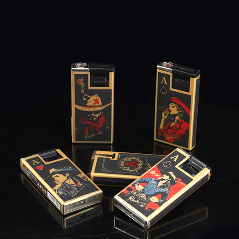Brichete Metalice Antivânt 50/set, Flacără Albastra 6.5cm Modele Poker Engros