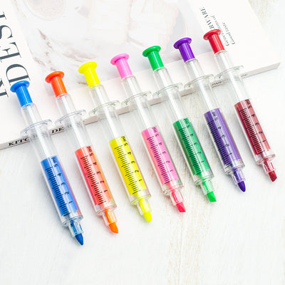 Pix 2 în 1 cu Marker Fluorescent 36/set, Pix cu Bilă, Model Seringă 14cm, Diferite Culori Engros