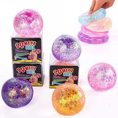 Minge Squishy 12/set, cu Glitter 6cm, Squeeze Ball Anti-Stres, Diferite Culori Engros