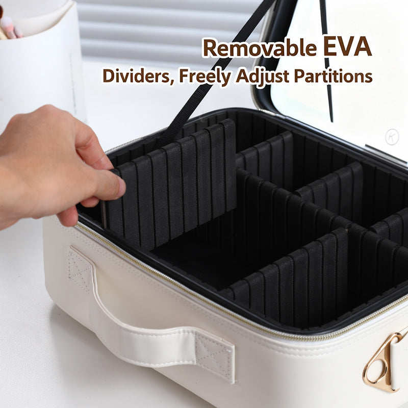 Geantă Organizator Machiaj cu Oglindă LED, 26x23x11cm, Compartimentare Reglabilă, Reîncărcabilă USB Diferite Culori Engros