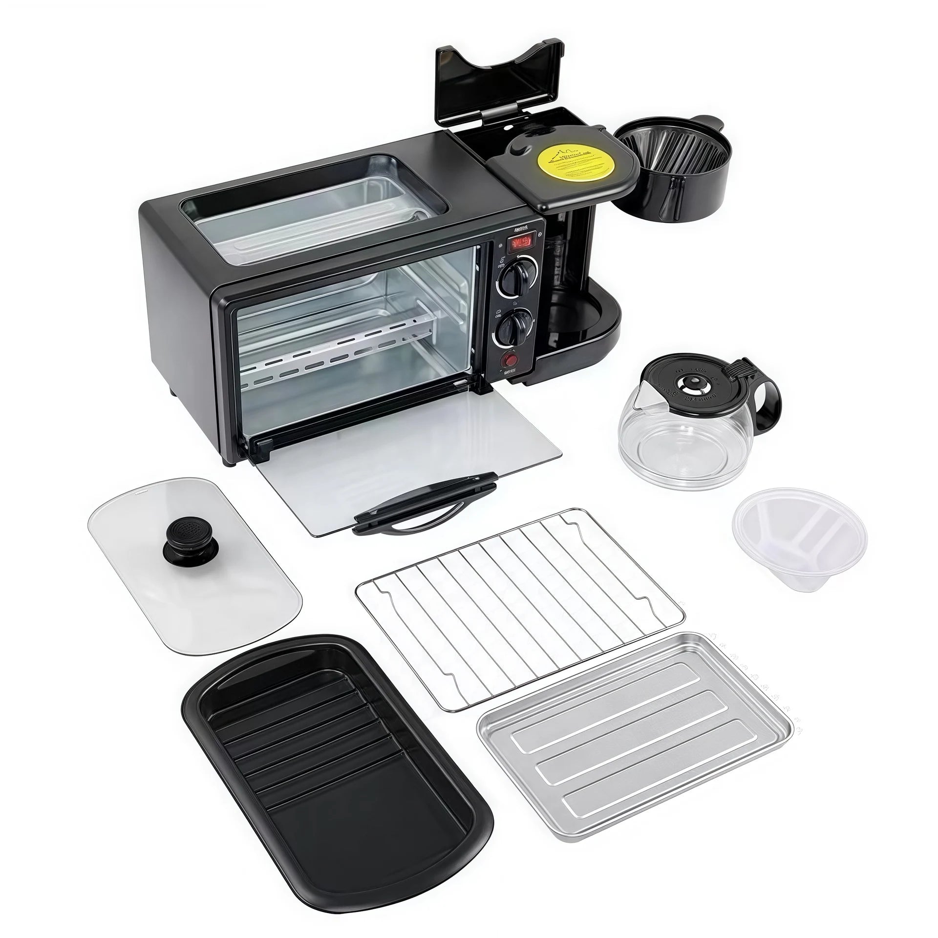 Aparat Multifuncțional 3 în 1 pentru Mic Dejun, 46.7x 28x21cm, Cuptor Electric 9L, Cafetieră 500ml și Plită Superioară, 2800W, SC-206 Engros