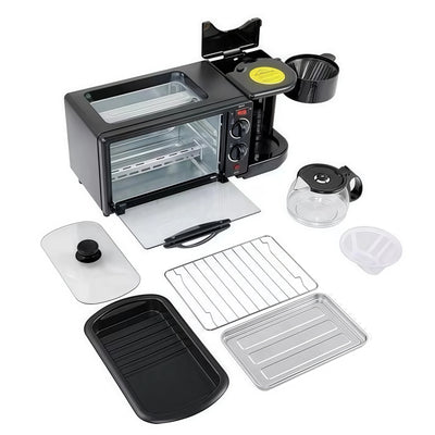 Aparat Multifuncțional 3 în 1 pentru Mic Dejun, 46.7x 28x21cm, Cuptor Electric 9L, Cafetieră 500ml și Plită Superioară, 2800W, SC-206 Engros
