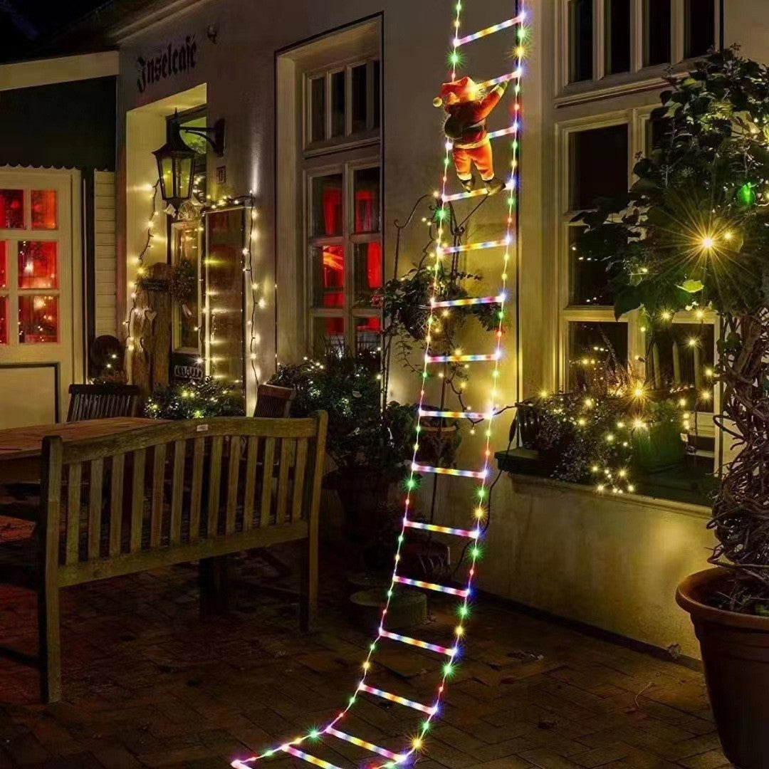 Scara Decorativa de Craciun cu LED 160cm, Brad 36x26cm si Mos Craciun Detasabil 22cm, 9 Trepte cu Lumina Multicolora, Jocuri de Lumini si Flash, Alimentare la Priza Engros