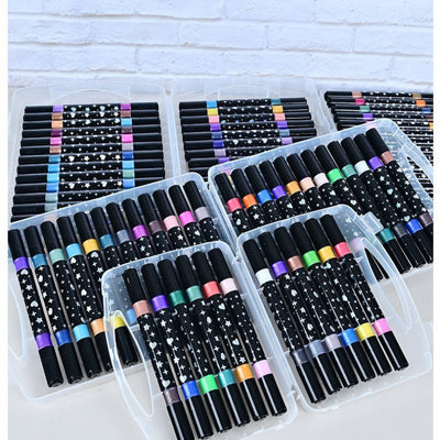 Markere Glitter 12/set, Două Vârfuri în Culori Diferite, 24 Culori Sclipitoare, Fin, în Cutie de Depozitare Engros
