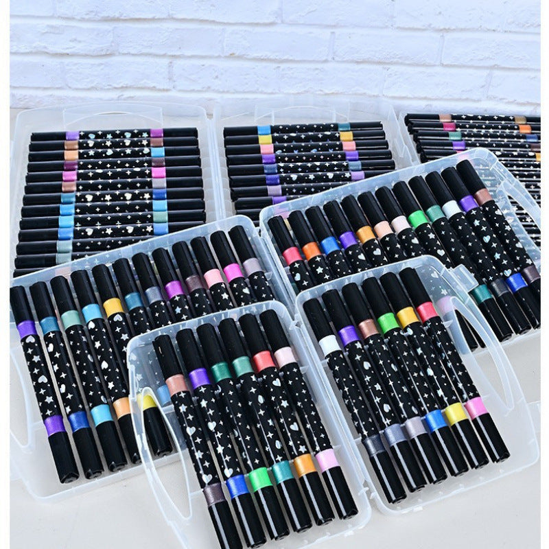 Markere Glitter 12/set, Două Vârfuri în Culori Diferite, 24 Culori Sclipitoare, Fin, în Cutie de Depozitare Engros