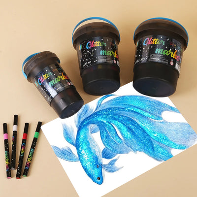 Markere Glitter cu Sclipici 36/set, in Galetusa din Plastic cu Capac si Maner Engros
