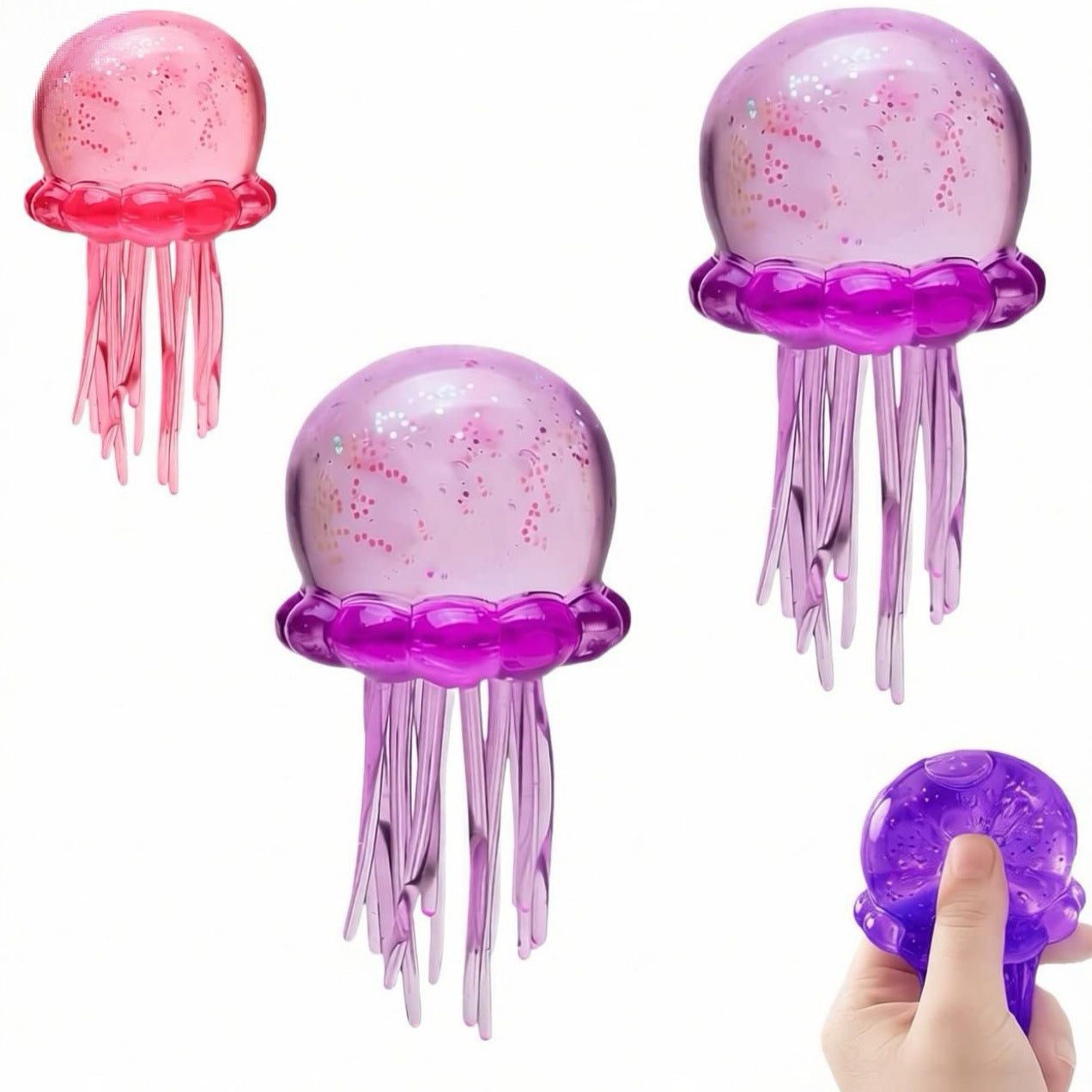 Jucarie Senzorială 12cm, Jelly Squish Meduză, Squishy Elastic cu Glitter și Tentacule Moi, Stretch & Squeeze, Diferite Culori Engros