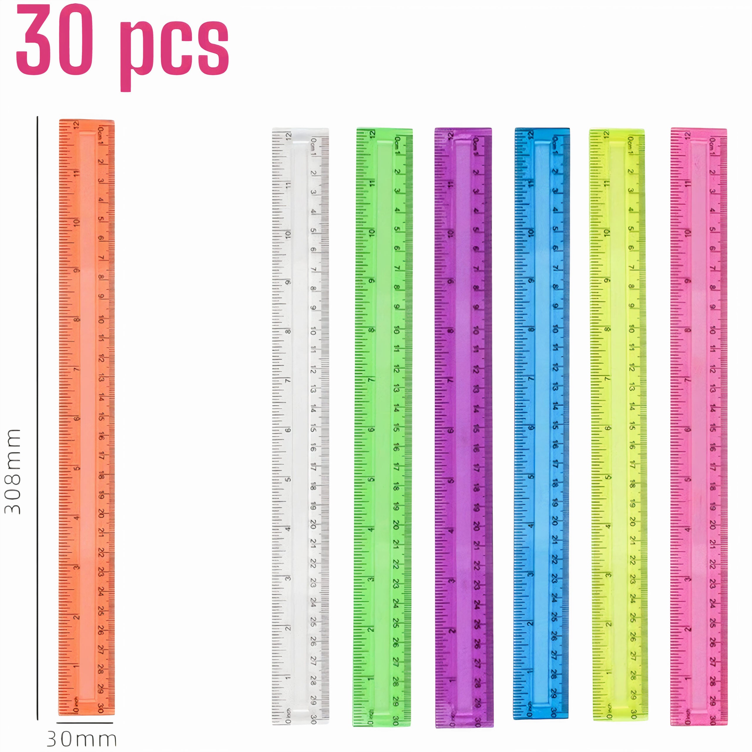 Rigle Colorate 30/Set, din Plastic, 30 cm Engros