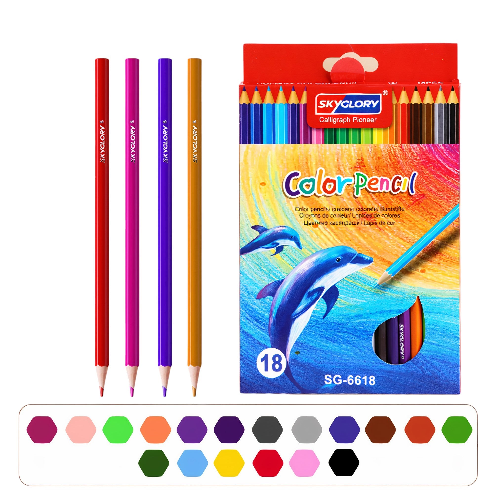 Creioane colorate SkyGlory 10/Set, 18 culori, 17cm Engros