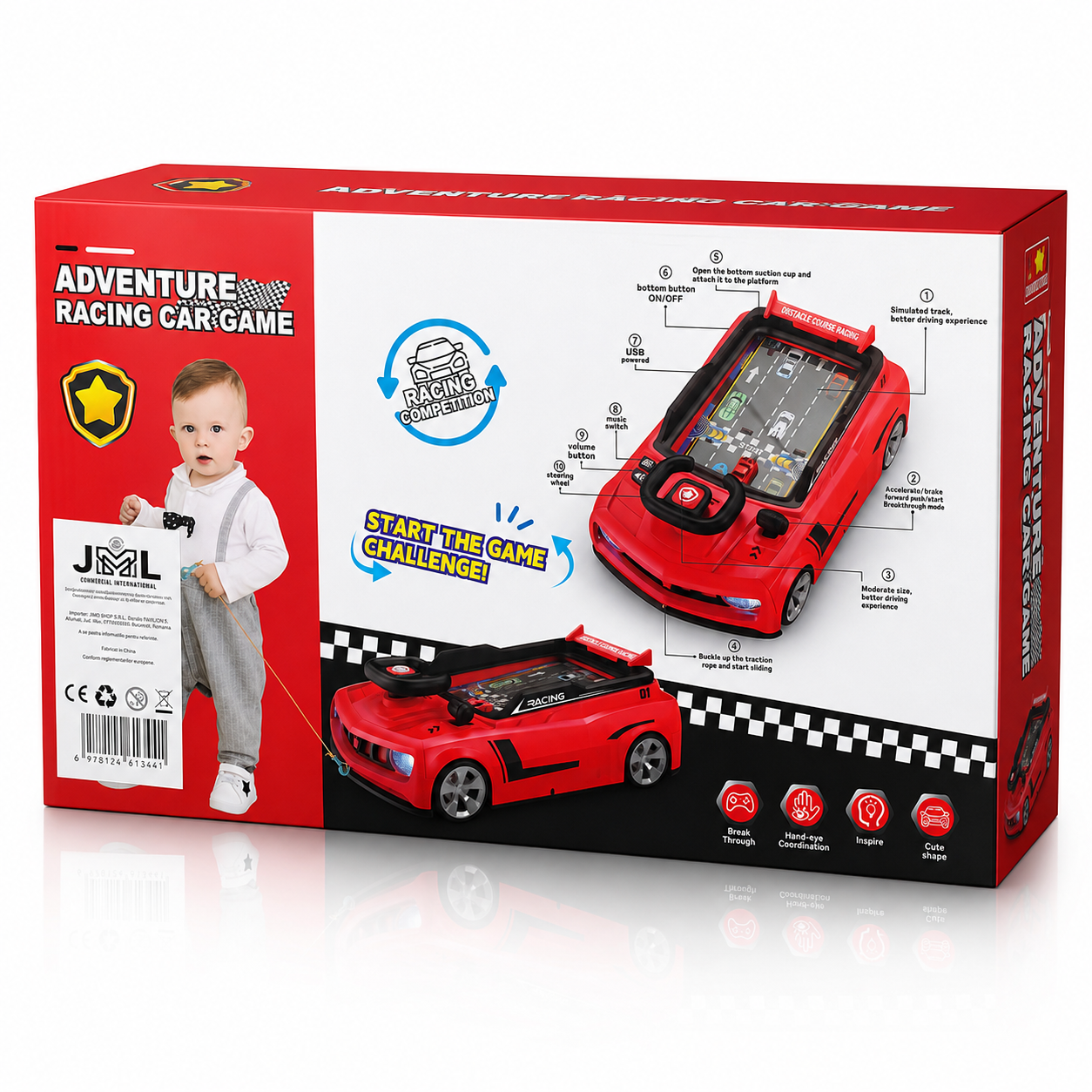 Simulator Auto Interactiv 39.3x24x13.9cm, Masina de Curse cu Volan, Pista, Lumini si Sunete Engros