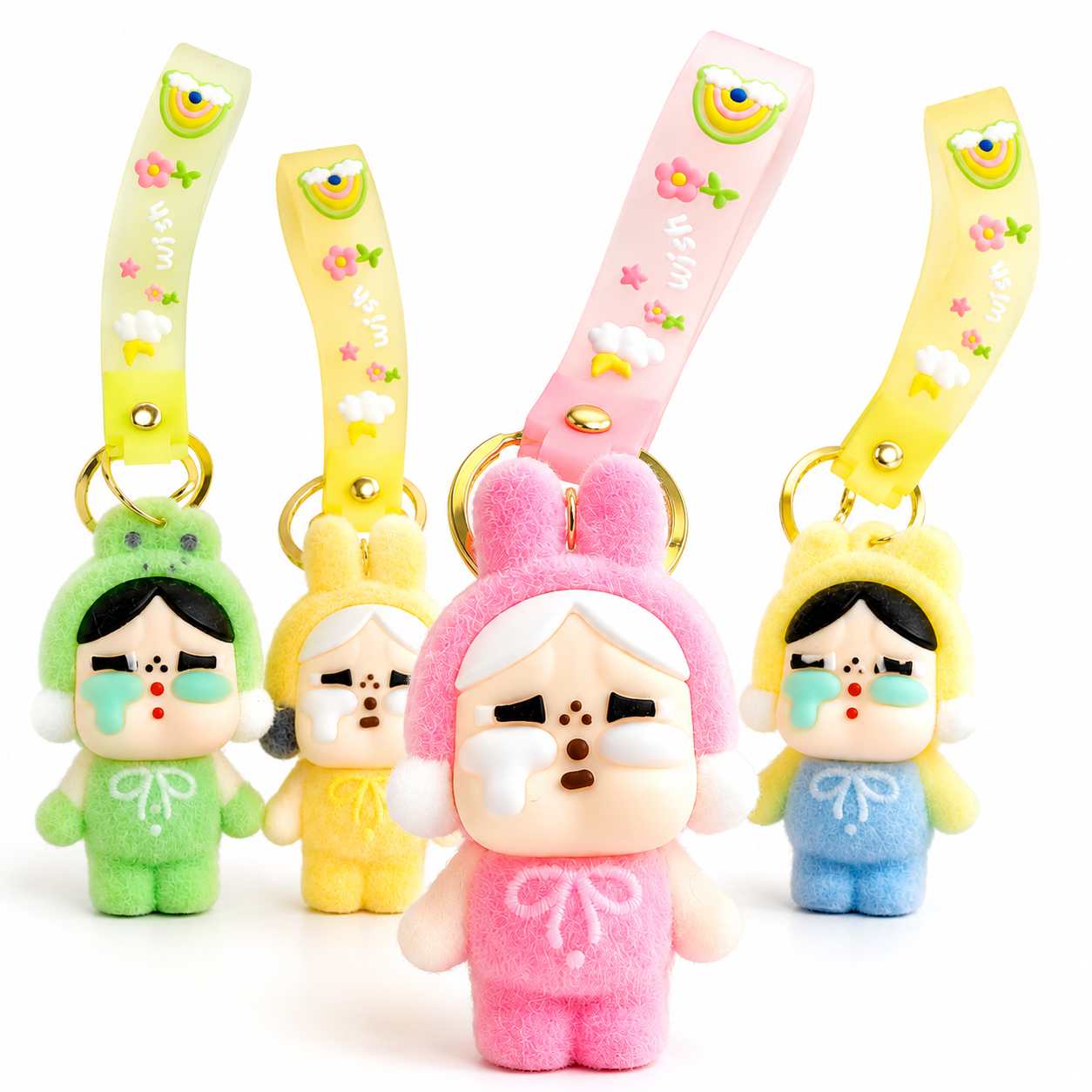 Breloc Crybaby 12/set, Păpuși Pluș Kawaii 8.5cm, cu Curea Silicon și Inel Metalic, Diferite Modele Engros
