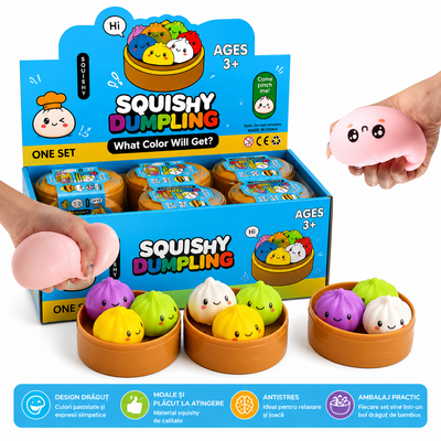 Jucărie Squishy Dumpling 6cm, 3 Buc/Cutie, Antistres, Diferite Culori Engros