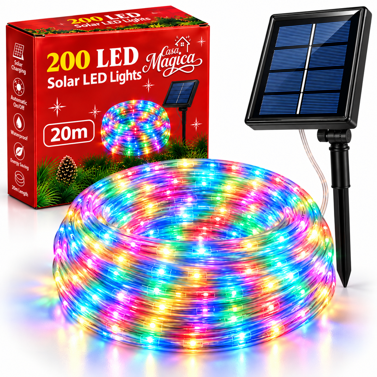 Instalatie Solara Tip Furtun 20m, 200 LED, Multicolor, cu Jocuri de Lumini si Efect Flash Engros