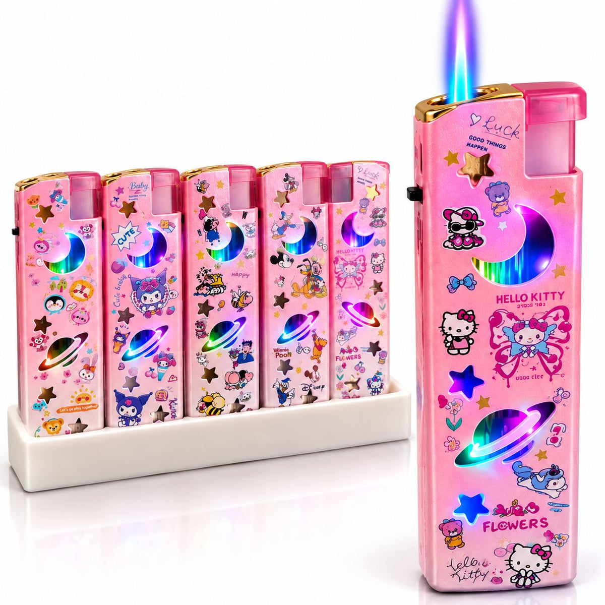 Bricheta Metalica 50/set, cu LED Multicolor și Flacără Antivânt, Diferite Modele Engros
