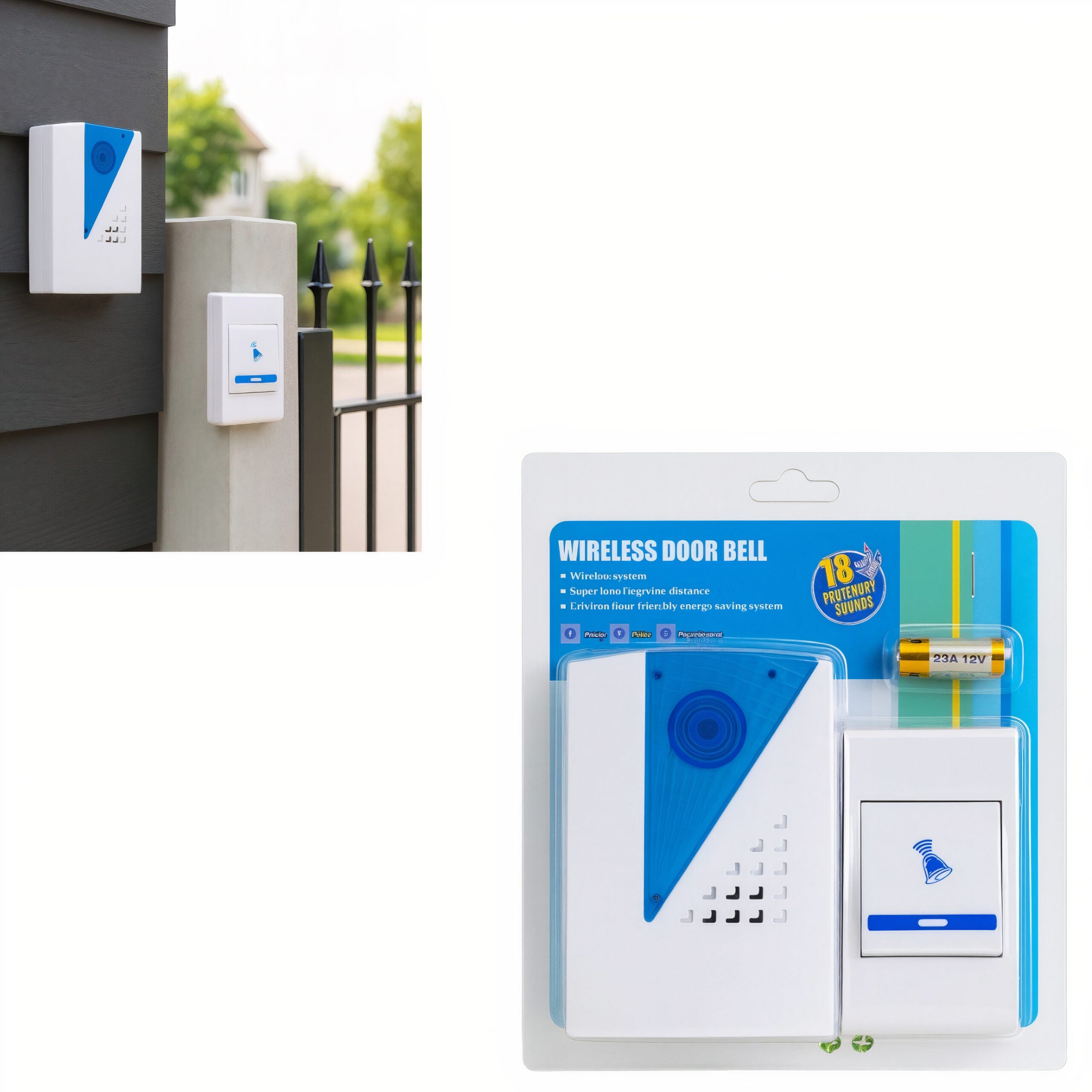 Sonerie Wireless 10x7cm cu 18 Sunete Polifonice, Baterie Inclusă Rază Lungă de Acțiune Engros