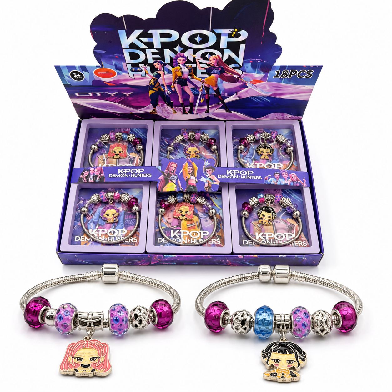 Bratara Stil Pandora 18/set, cu Margele Colorate si Pandantiv K-Pop Demon Hunters, Diferite Modele Engros